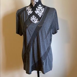 Ellen Tracy V-Neck Tee with Sequin Embellishment